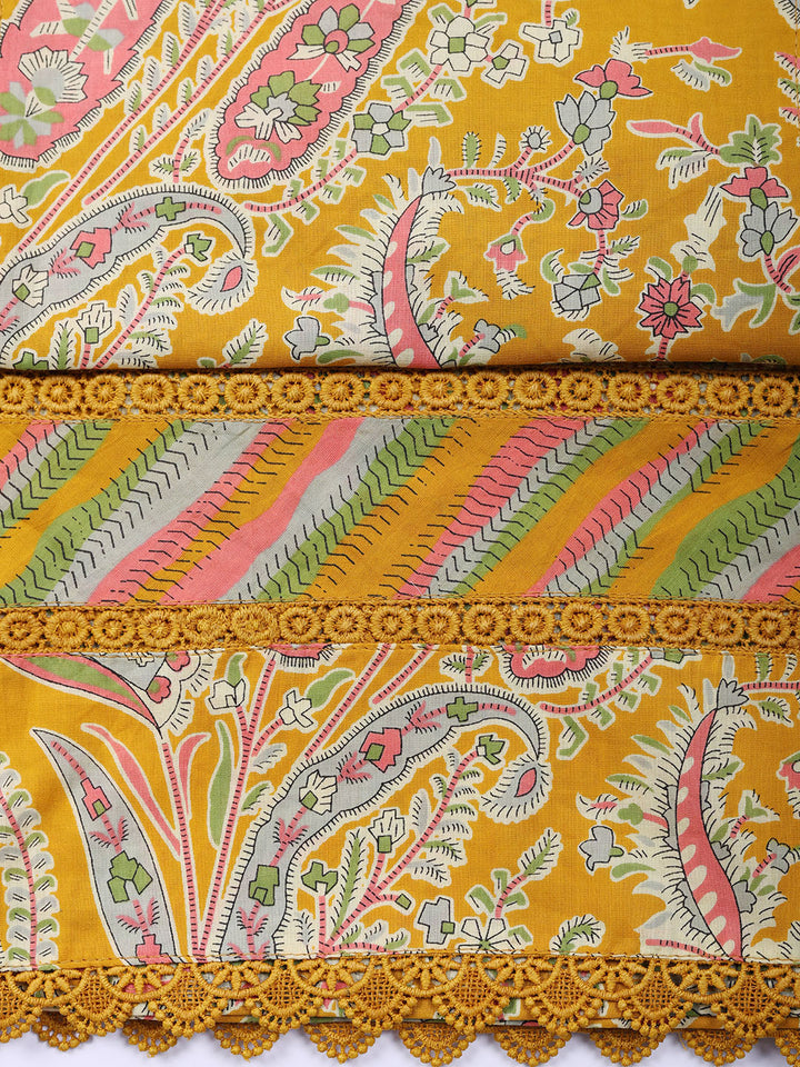 Embroidered Cotton Blend Unstitched Suit With Pant Dupatta