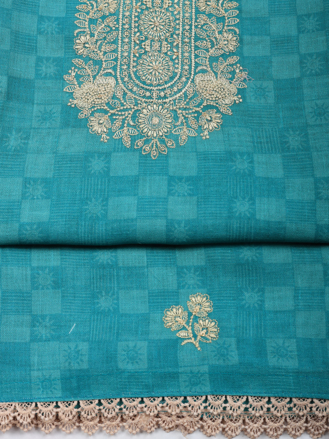 Embroidered Linen Blend Unstitched Suit With Pant &amp; Dupatta