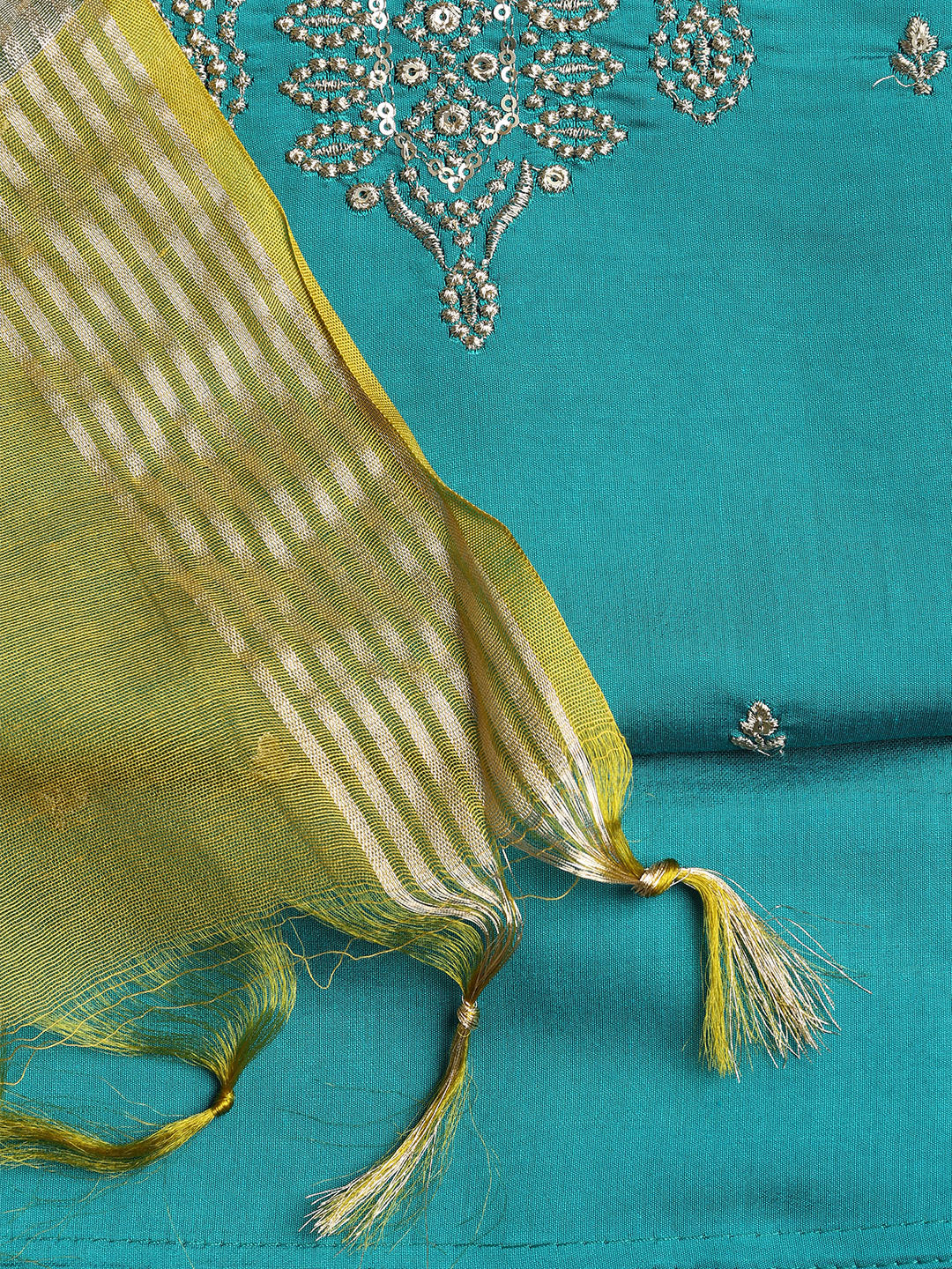 Neck Embroidered Chanderi Unstitched Suit With Dupatta