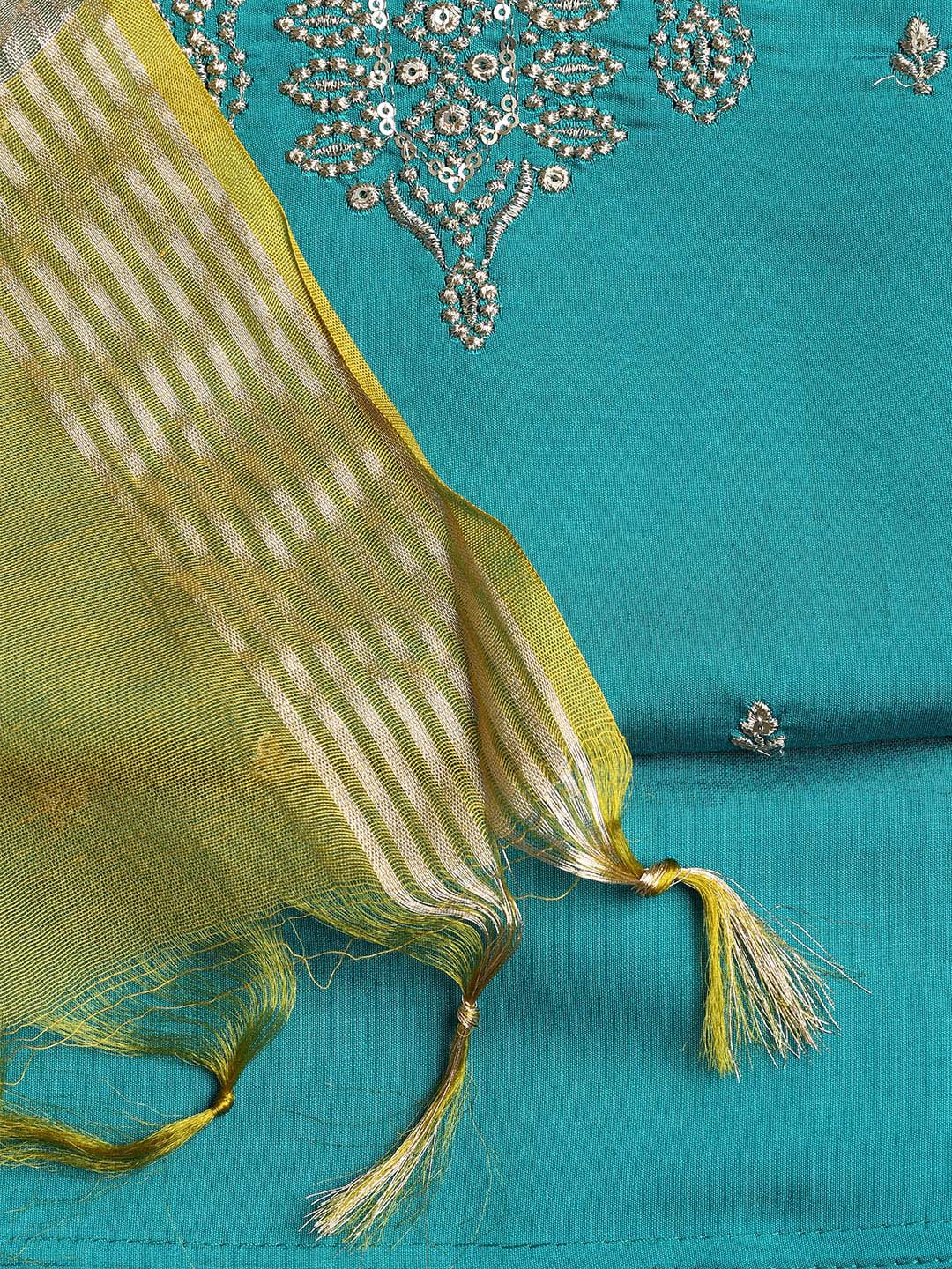 Neck Embroidered Chanderi Unstitched Suit With Dupatta