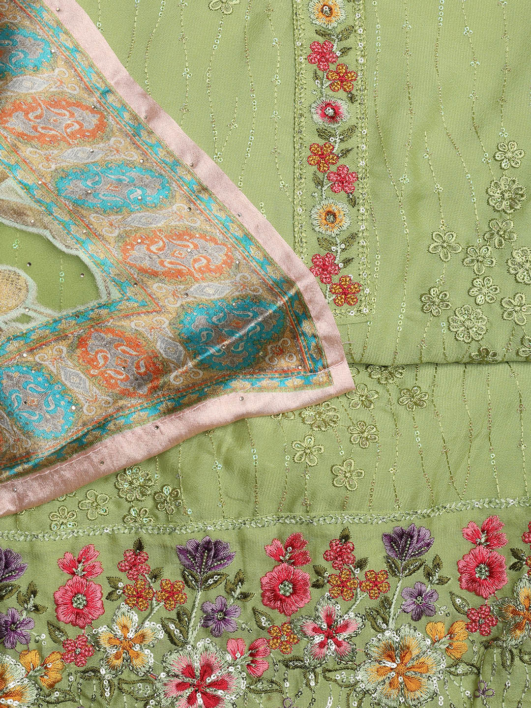 Embroidered Chinon Unstitched Suit With Dupatta