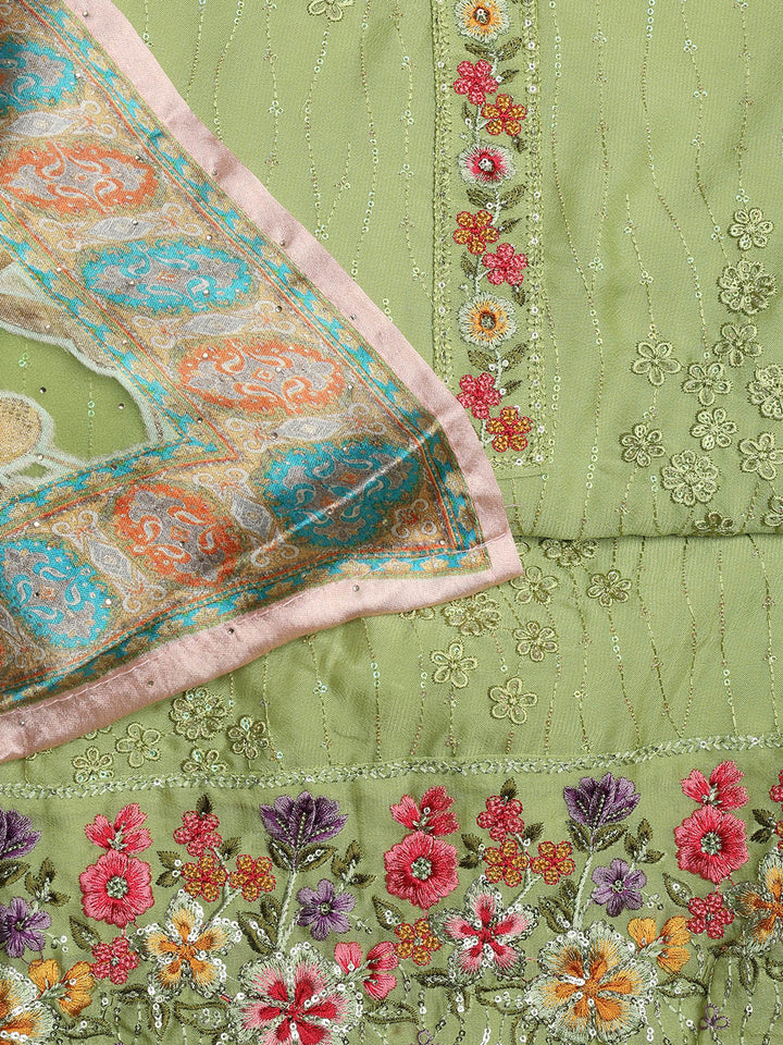 Embroidered Chinon Unstitched Suit With Dupatta