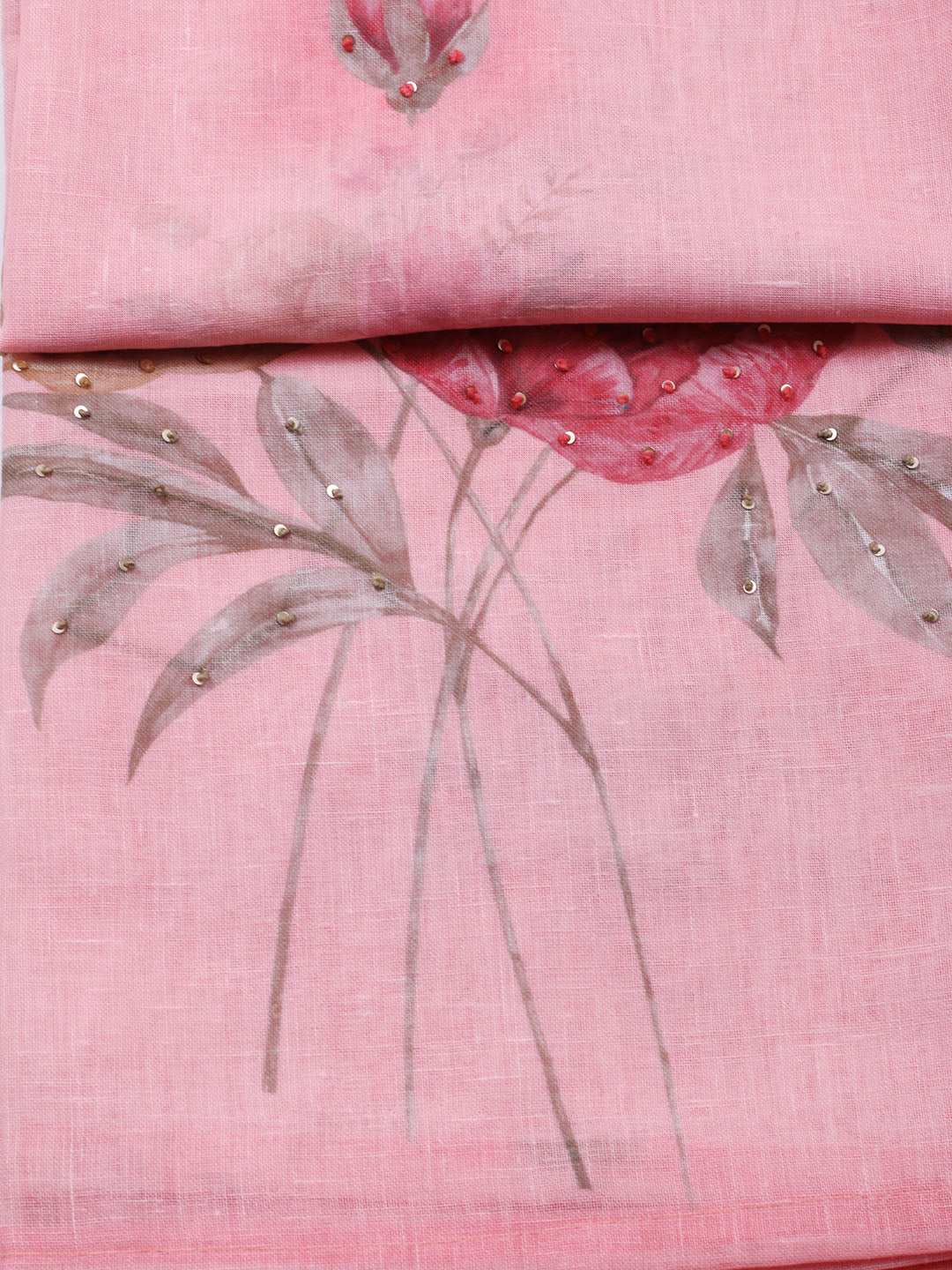 Embroidered Linen Blend Unstitched Suit With Pant &amp; Dupatta