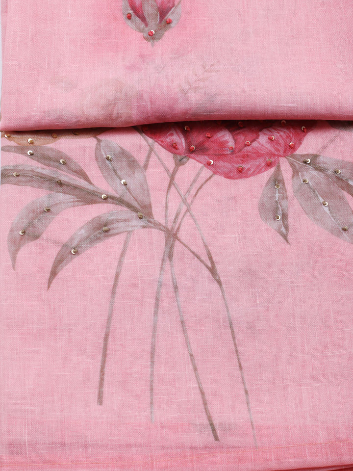 Embroidered Linen Blend Unstitched Suit With Pant &amp; Dupatta