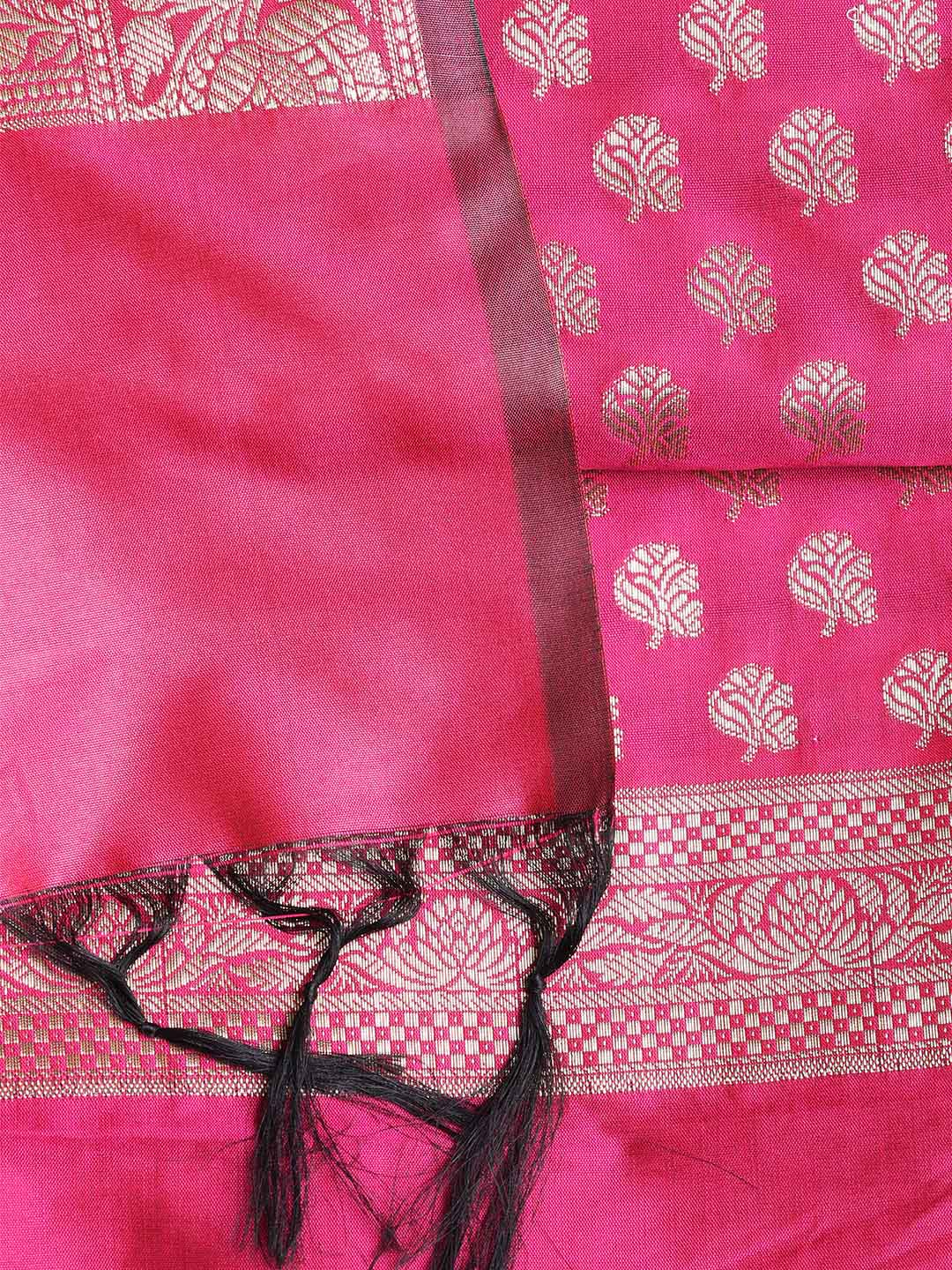 Woven Banarasi Chanderi Unstitched Suit With Dupatta
