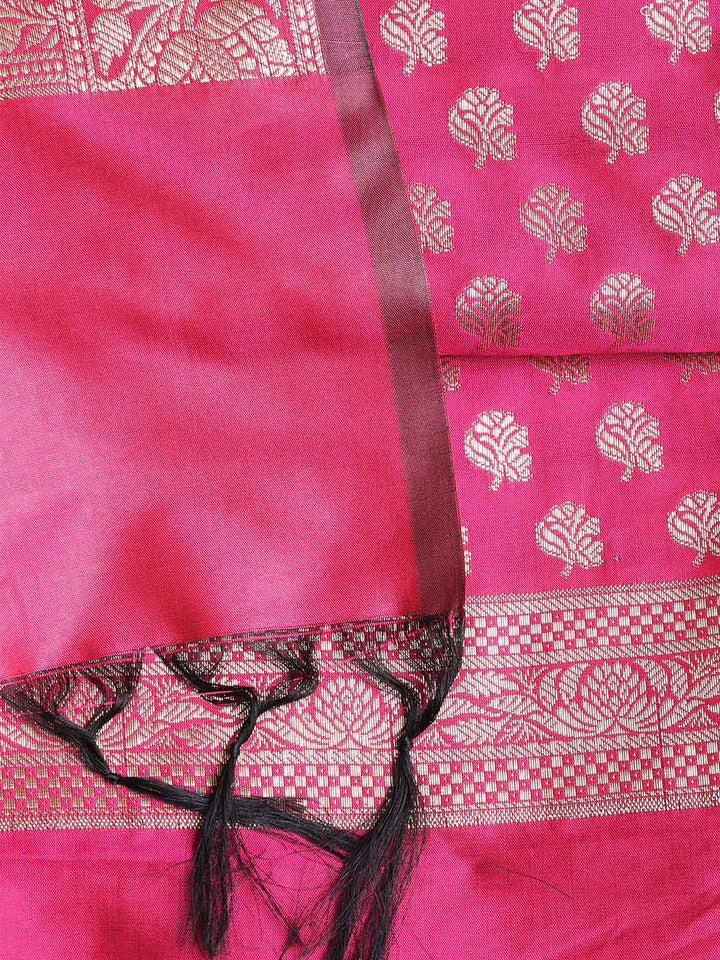 Woven Banarasi Chanderi Unstitched Suit With Dupatta