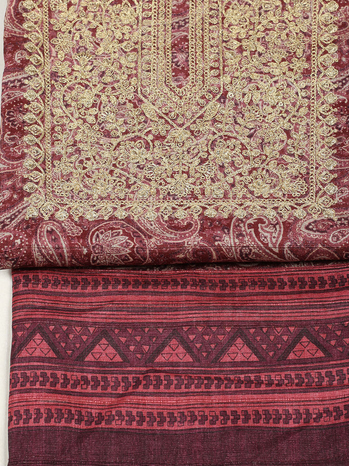 Embroidered Chanderi Unstitched Suit With Pant &amp; Dupatta