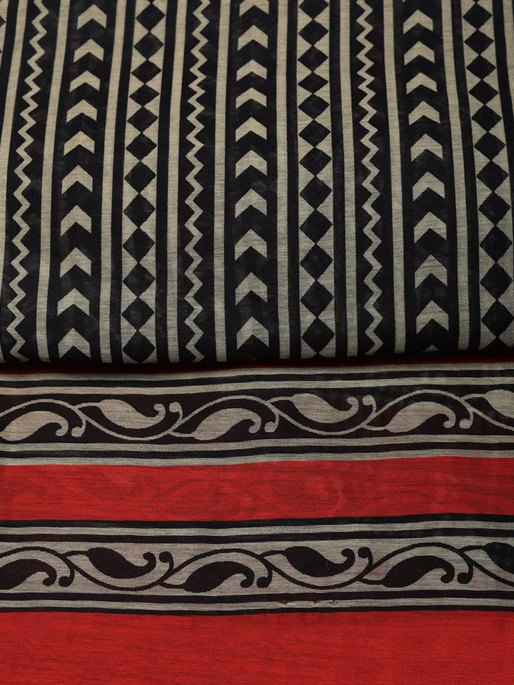 Printed Chanderi Unstitched Suit With Pant &amp; Dupatta