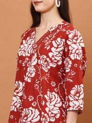 Floral Print Cotton Kurta With Palazzo