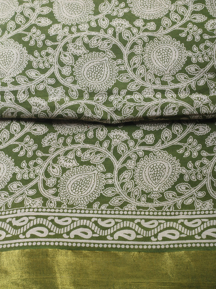 Printed Cotton Blend Unstitched Suit With Pant &amp; Dupatta