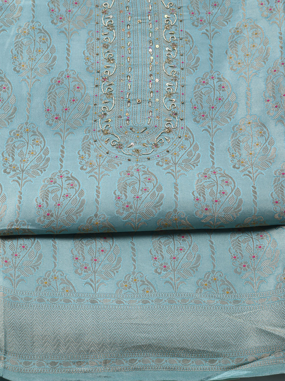 Brocade Chanderi Unstitched Suit With Dupatta
