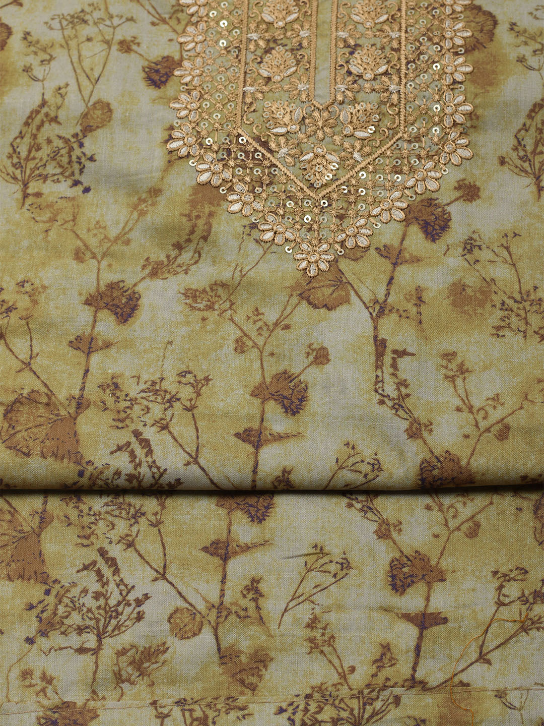 Embroidered Cotton Blend Unstitched Kurta With Pant & Dupatta