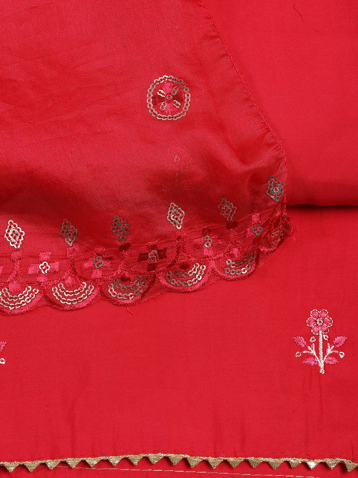 Neck Embroidered Chanderi Unstitched Suit With Dupatta