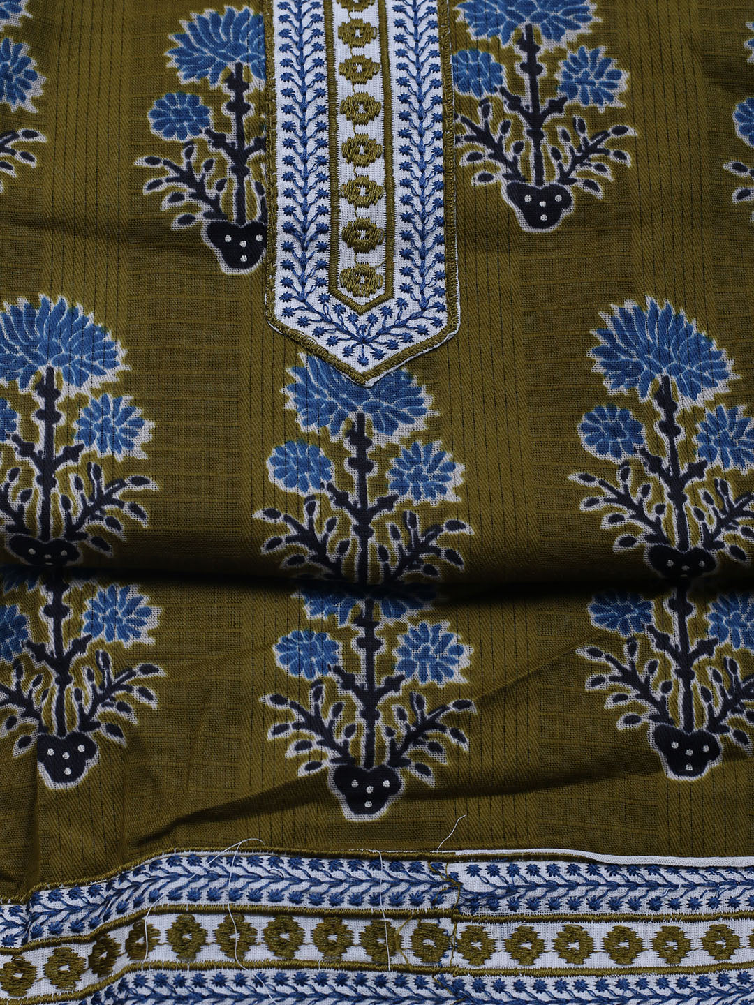 Neck Embroidered Cotton Blend Unstitched Suit With Dupatta