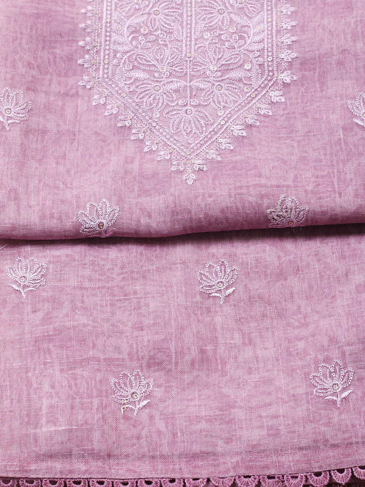 Embroidered Linen Blend UnstitchedSuit With Pant &amp; Dupatta