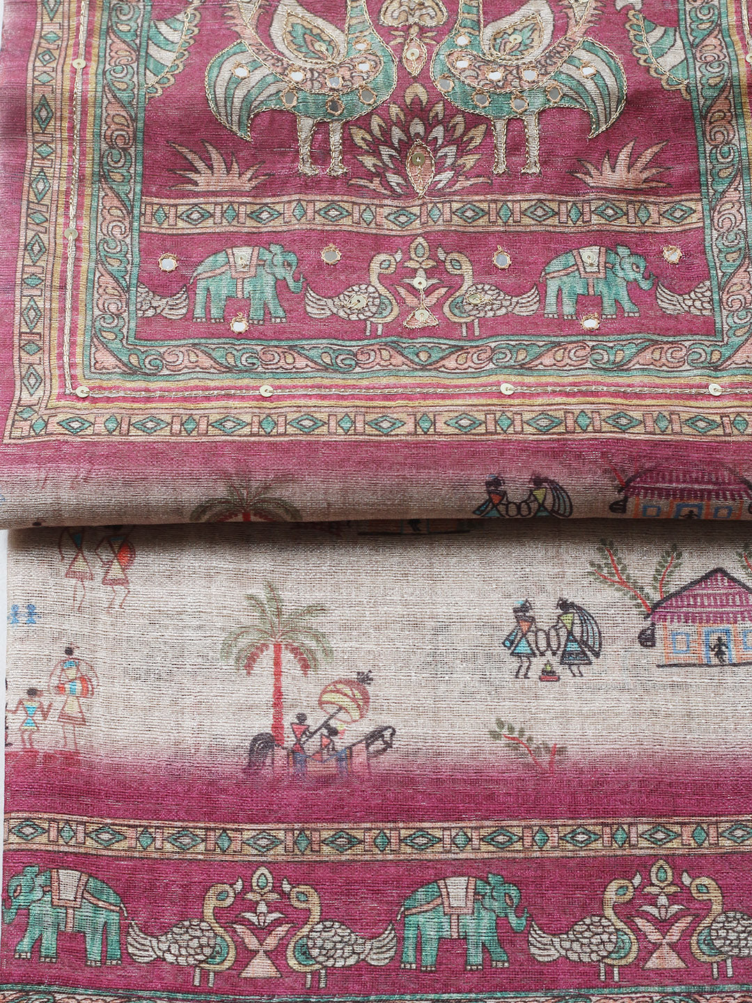Embroidered Chanderi Unstitched Suit With Pant &amp; Dupatta