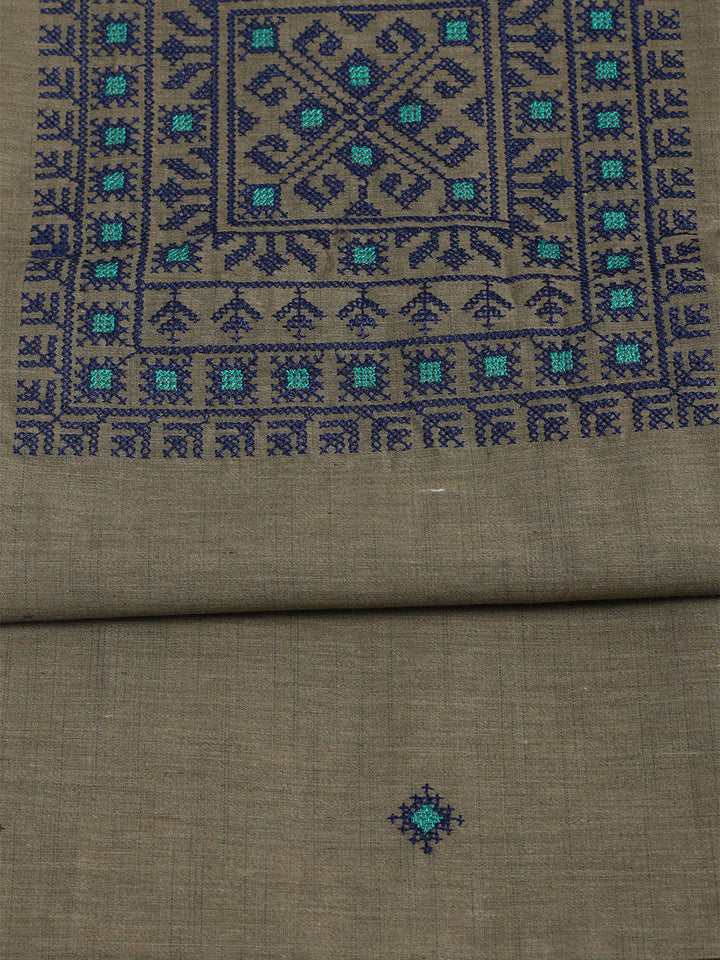 Embroidered Chanderi Unstitched Suit With Pant &amp; Dupatta