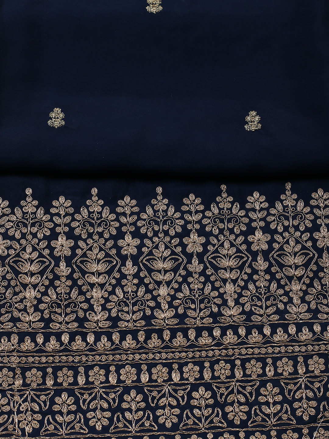Embroidered Chanderi Unstitched Suit With Pant &amp; Dupatta