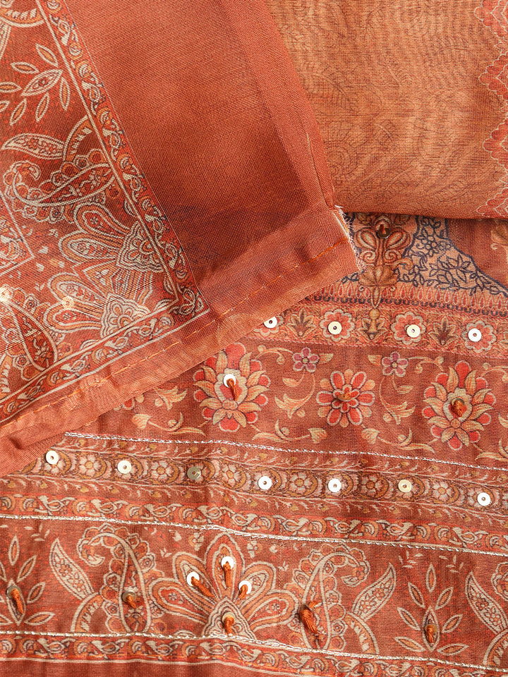 Printed Booti Chanderi Unstitched Suit With Dupatta