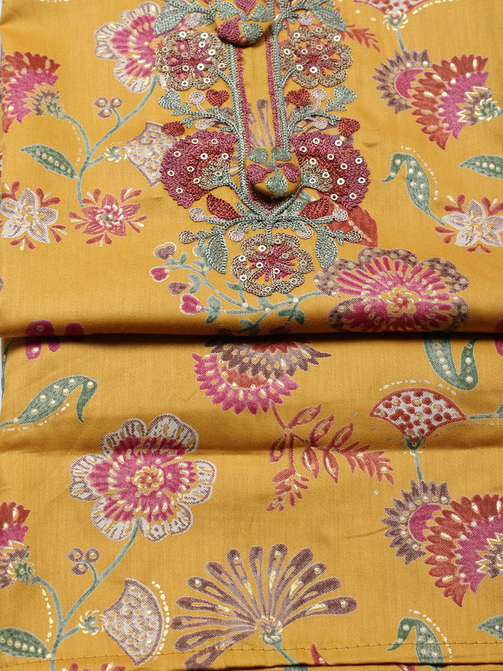 Embroidered Cotton Blend Unstitched Suit With Pant &amp; Dupatta