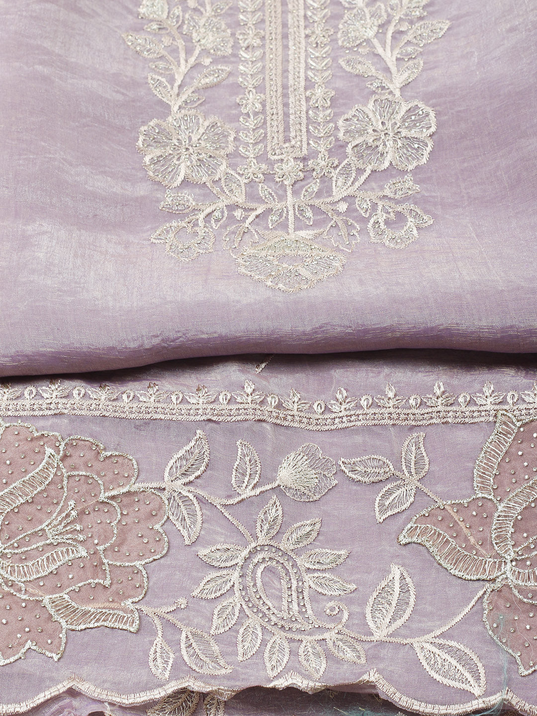 Embroidered Tissue Unstitched Suit With Pant &amp; Dupatta