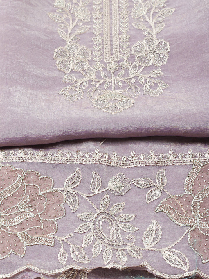Embroidered Tissue Unstitched Suit With Pant &amp; Dupatta