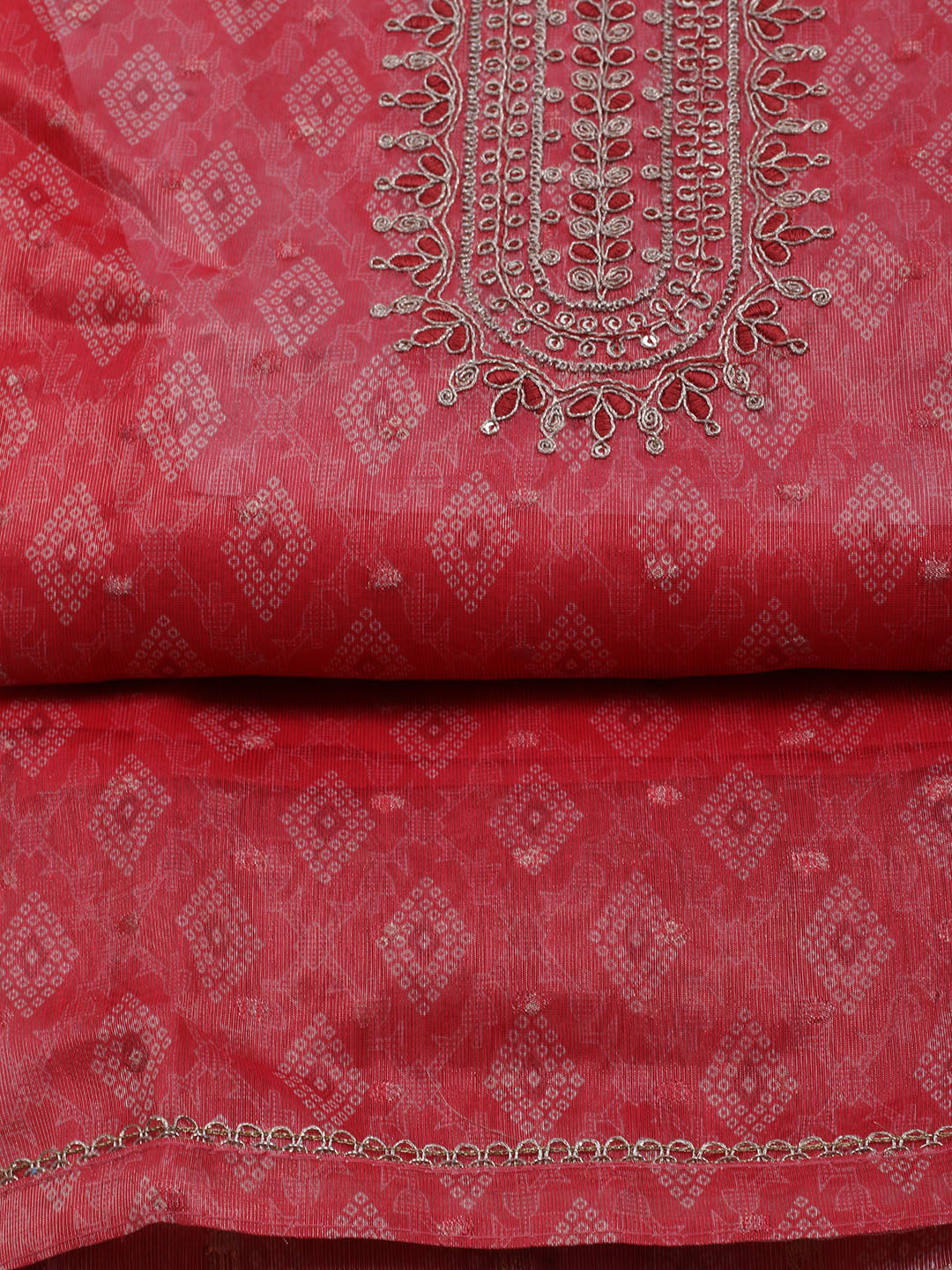 Neck Embroidered Chanderi Unstitched Suit With Dupatta