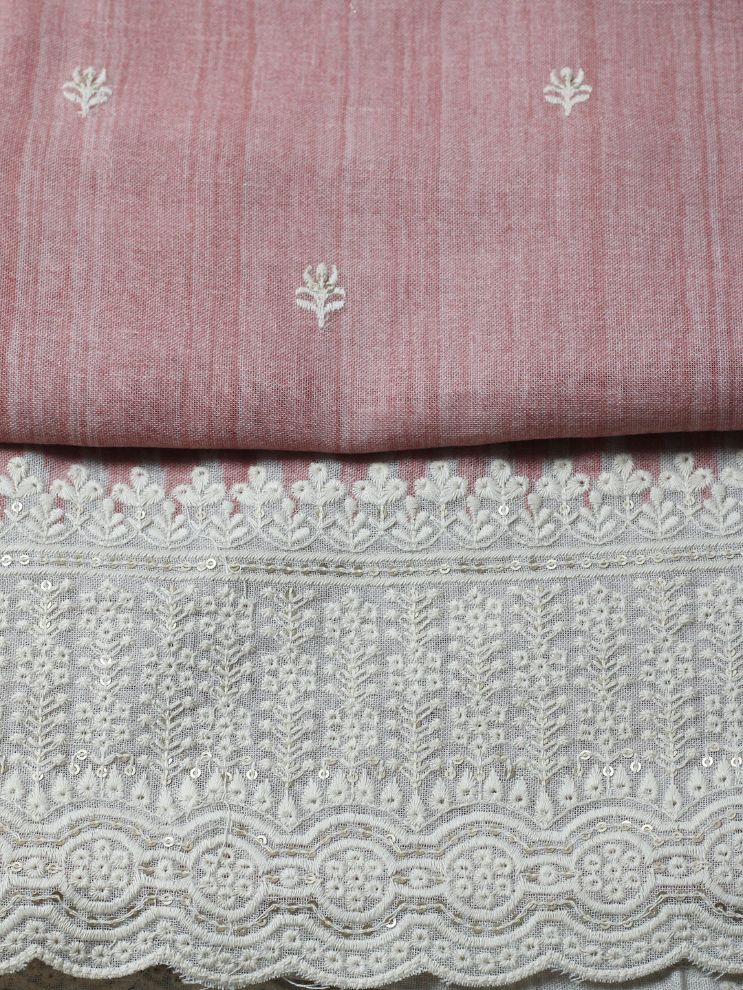 Embroidered Linen Blend Unstitched Suit With Pant &amp; Dupatta