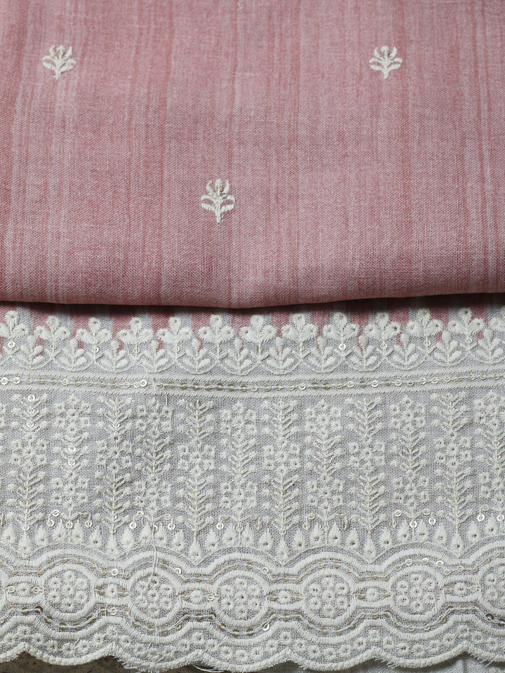 Embroidered Linen Blend Unstitched Suit With Pant &amp; Dupatta