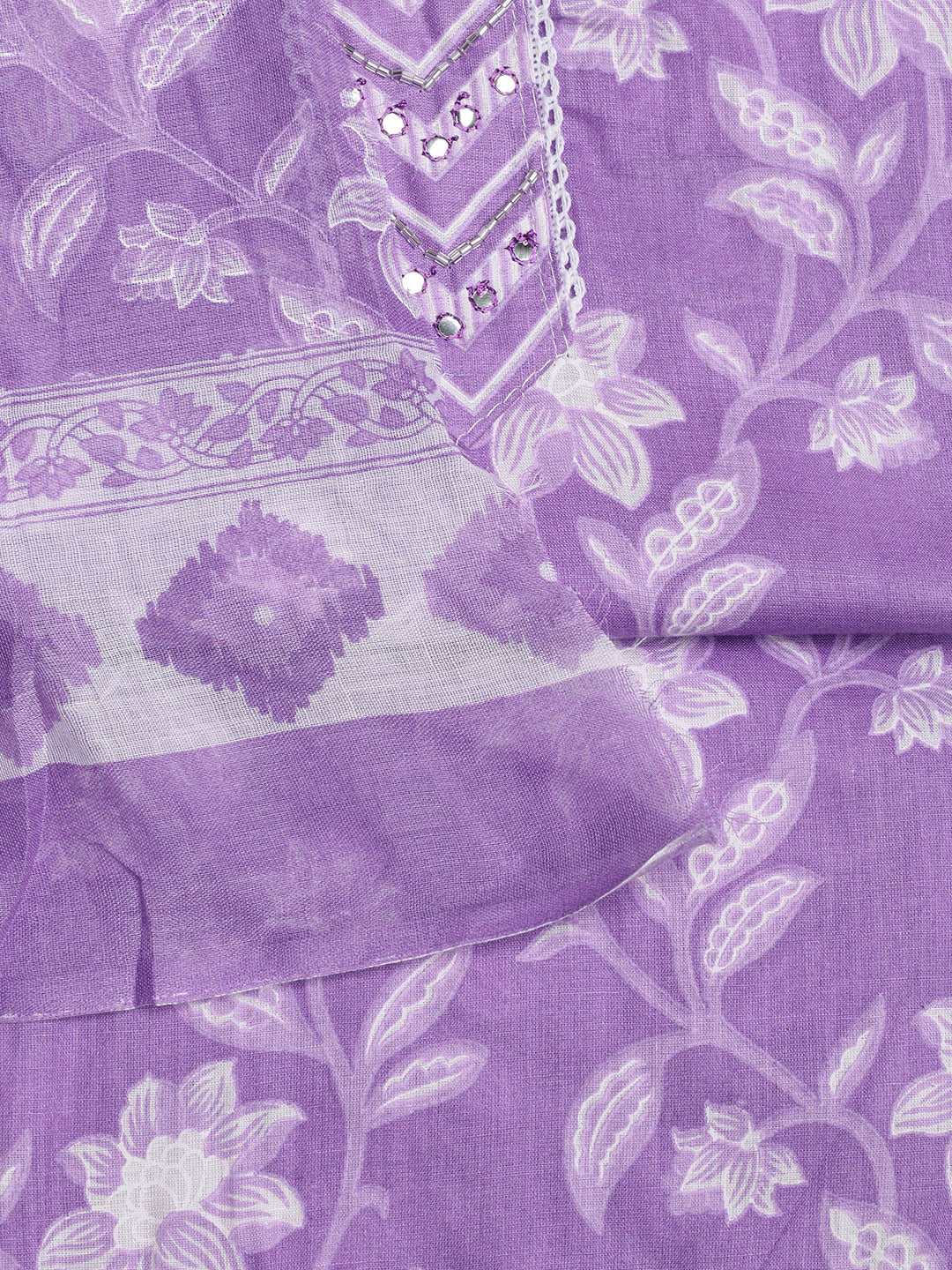 Printed Cotton Blend Unstitched Suit With Dupatta