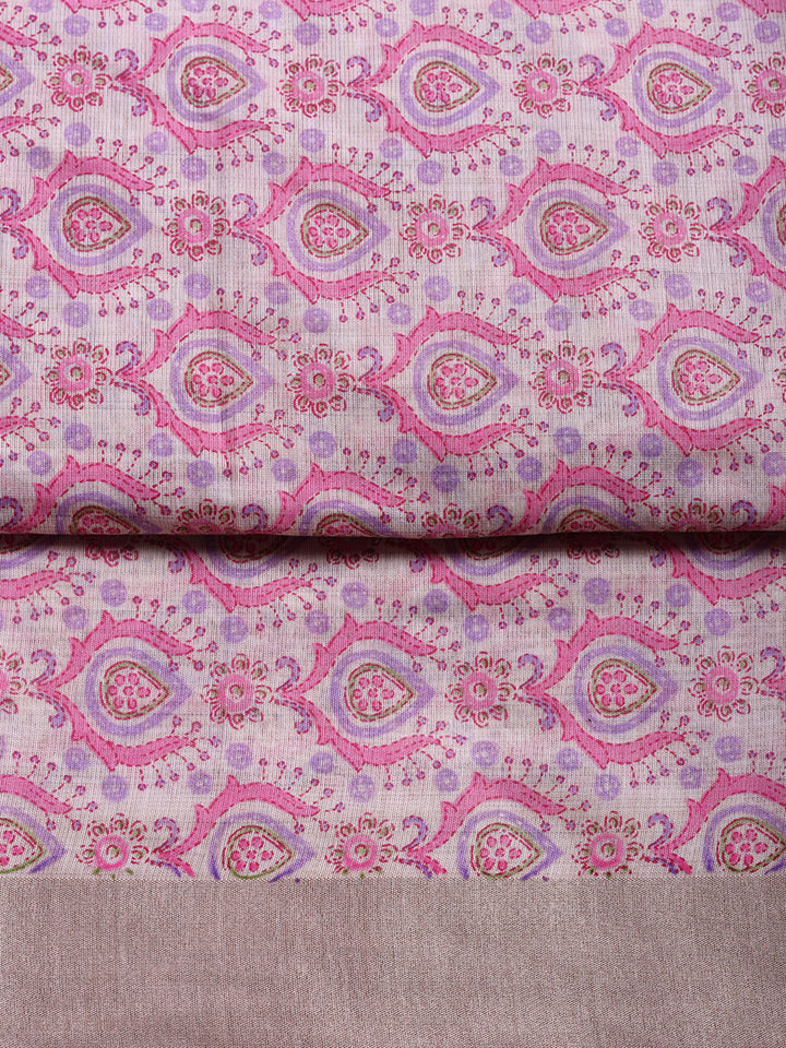 Printed, Chanderi Unstitched Suit With Pant &amp; Dupatta