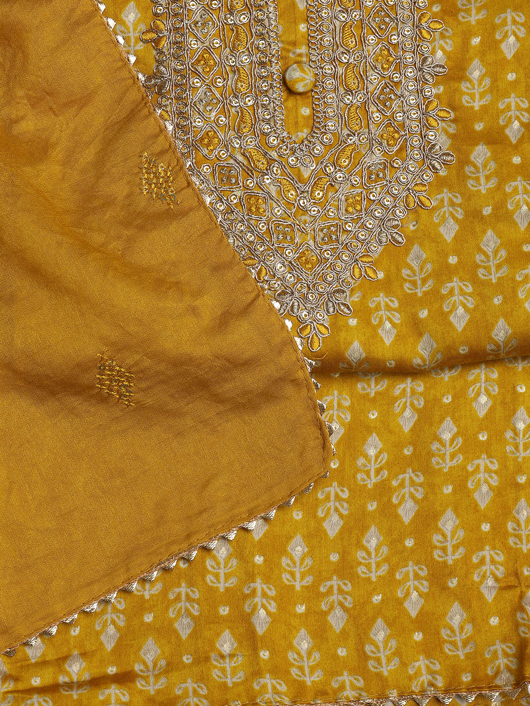 Neck Embroidered Cotton Blend Unstitched Suit With Dupatta