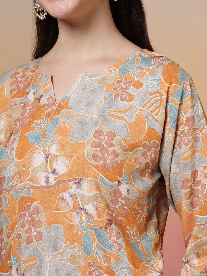 Printed Cotton Blend Kurta With Pants