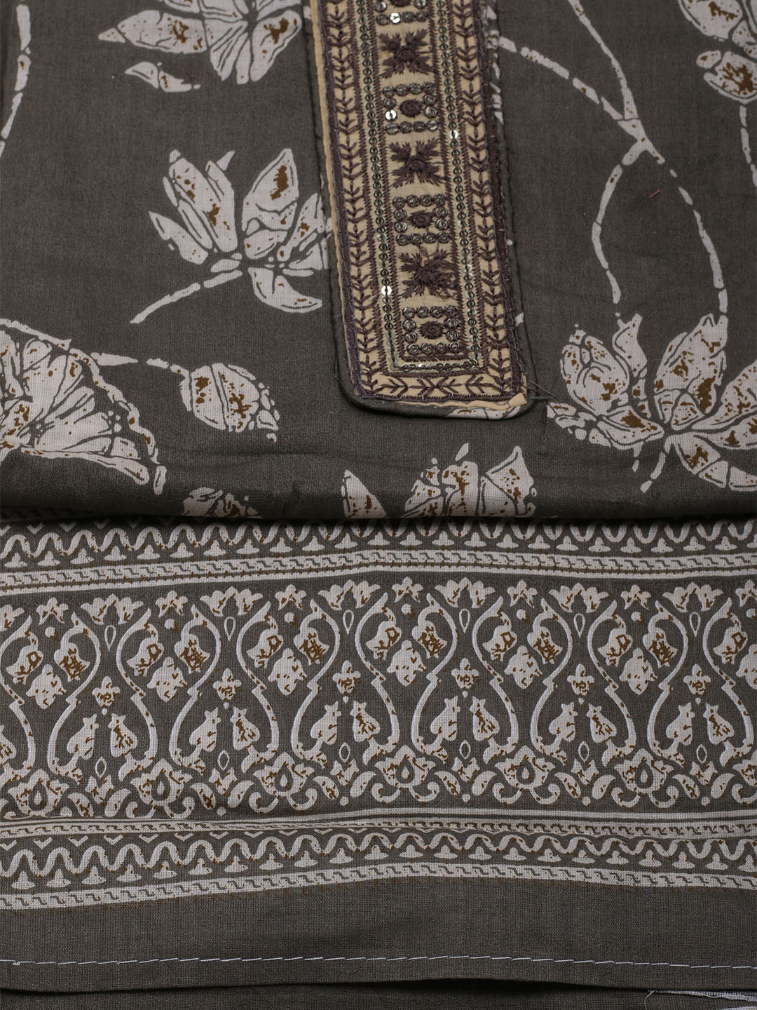 Printed Cotton Blend Unstitched Suit With Dupatta