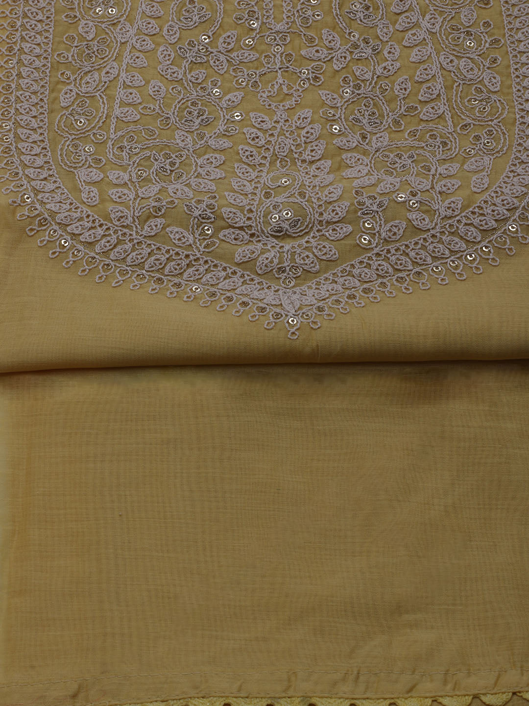Neck Embroidered Chanderi Unstitched Suit With Dupatta