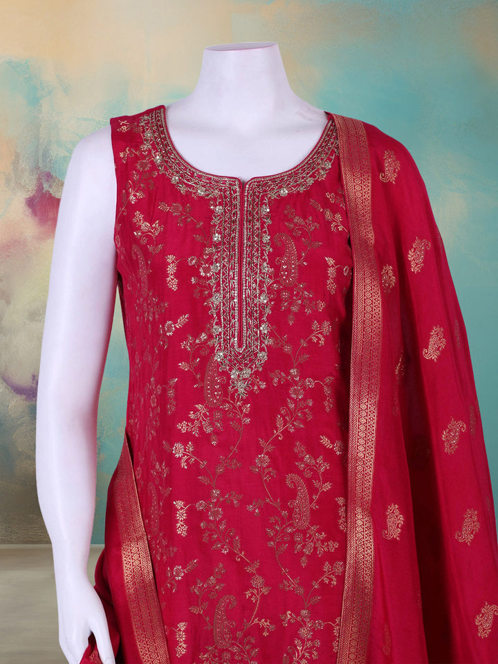 Embroidered Banarasi Suit With Pant &amp; Dupatta