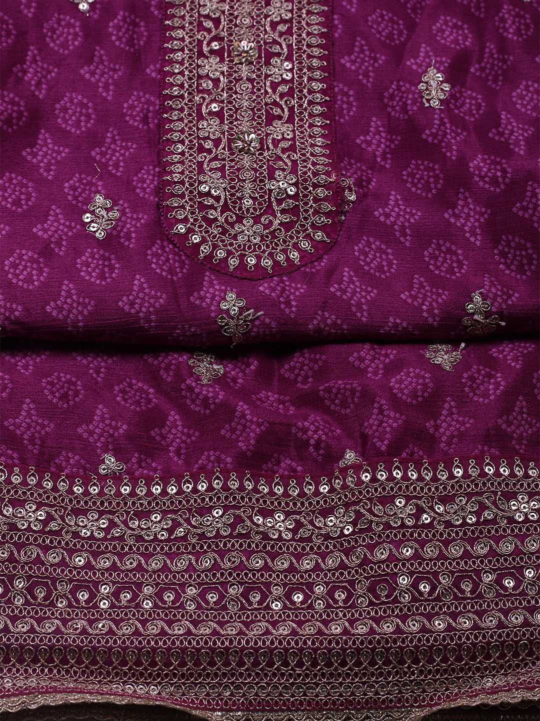 Embroidered Art Silk Unstitched Suit With Dupatta