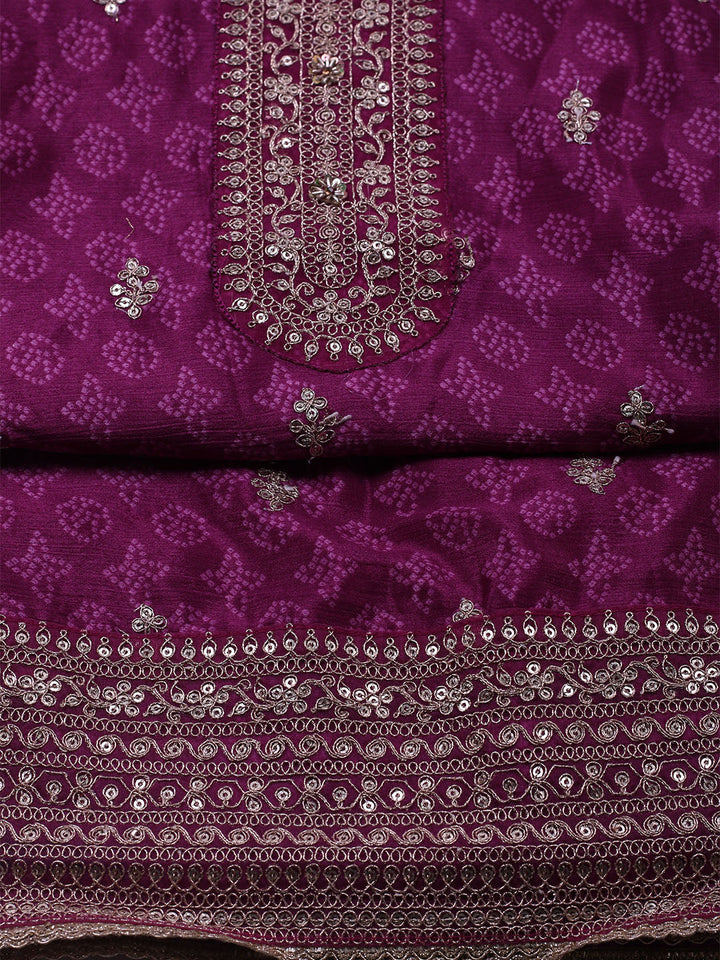 Embroidered Art Silk Unstitched Suit With Dupatta