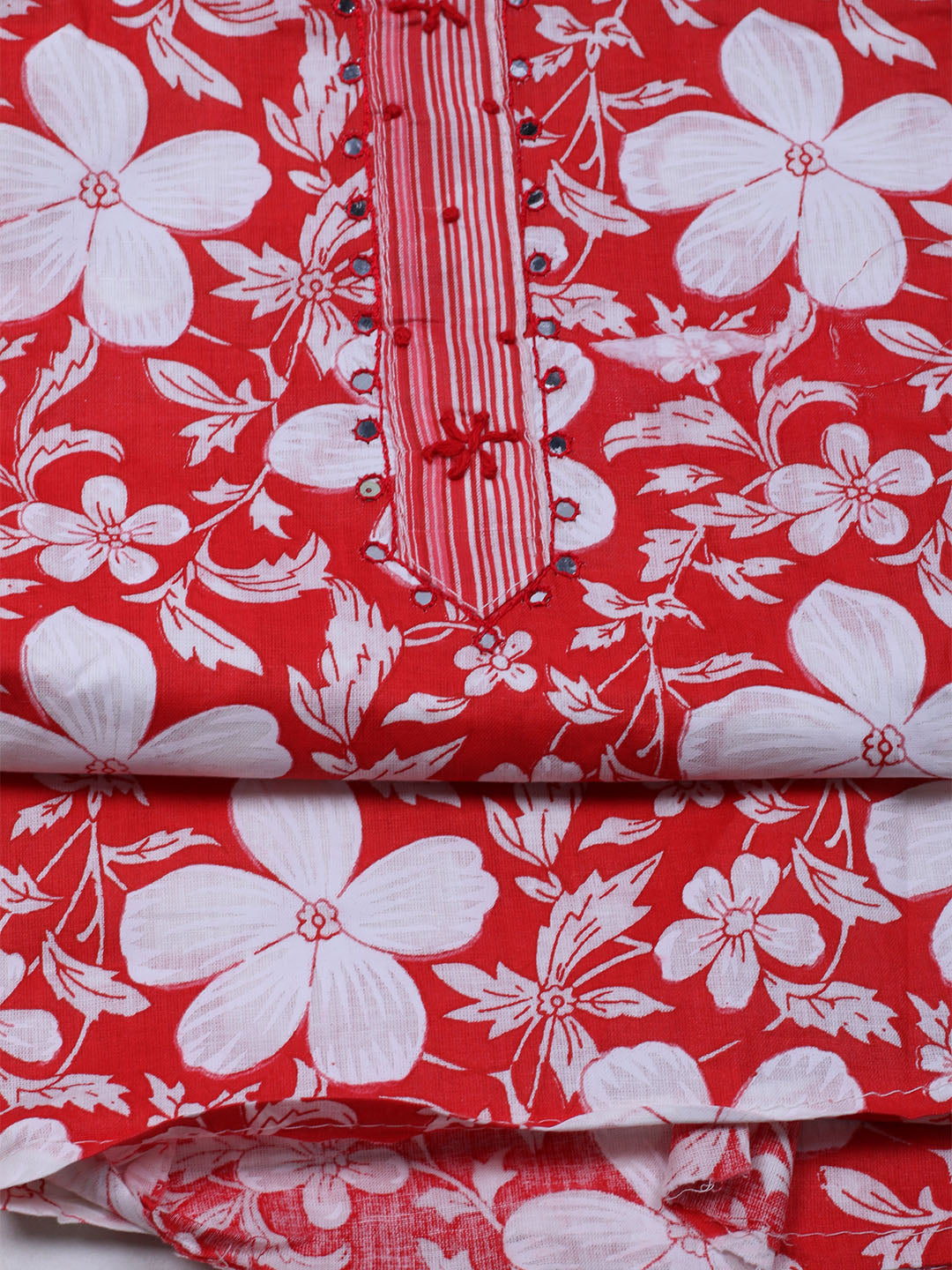 Floral Printed Cotton Blend Unstitched Suit With Dupatta