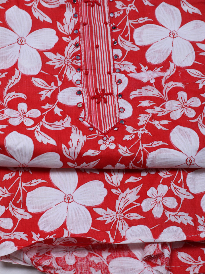 Floral Printed Cotton Blend Unstitched Suit With Dupatta