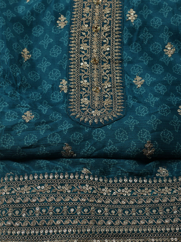 Embroidered Art Silk Unstitched Suit With Dupatta