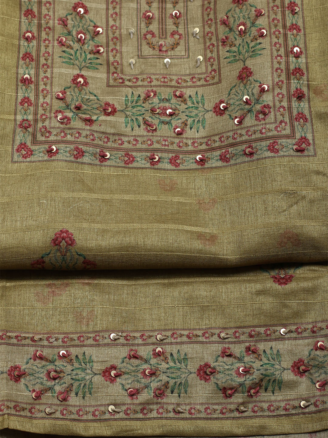 Embroidered Art Silk Unstitched Suit With Dupatta