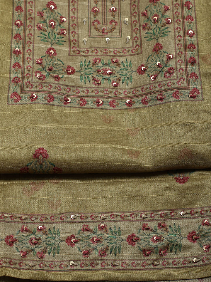 Embroidered Art Silk Unstitched Suit With Dupatta