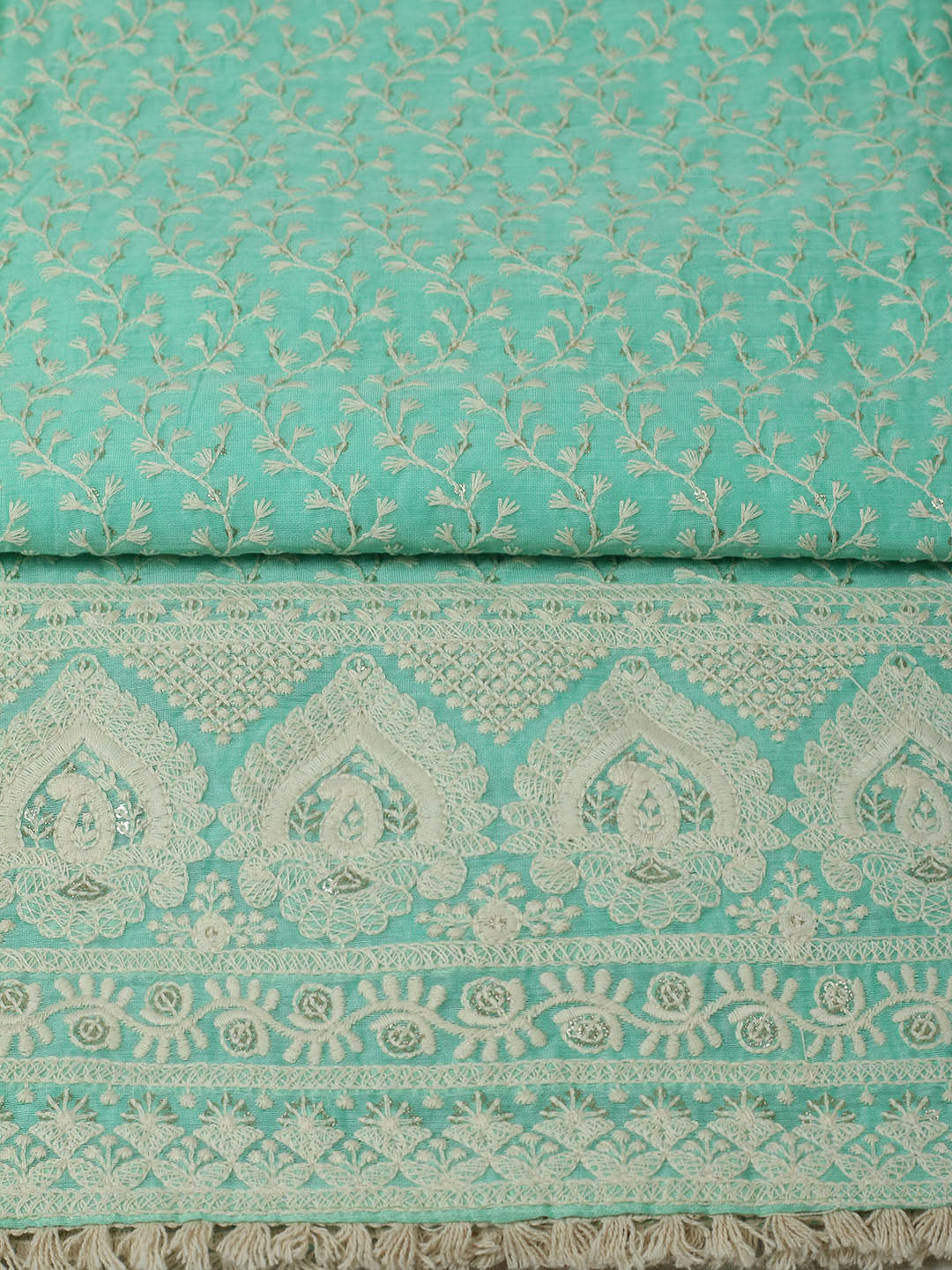 Embroidered Chanderi Unstitched Suit With Pant &amp; Dupatta