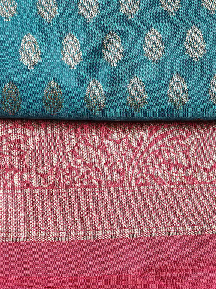 Woven Banarasi Chanderi Unstitched Suit With Dupatta