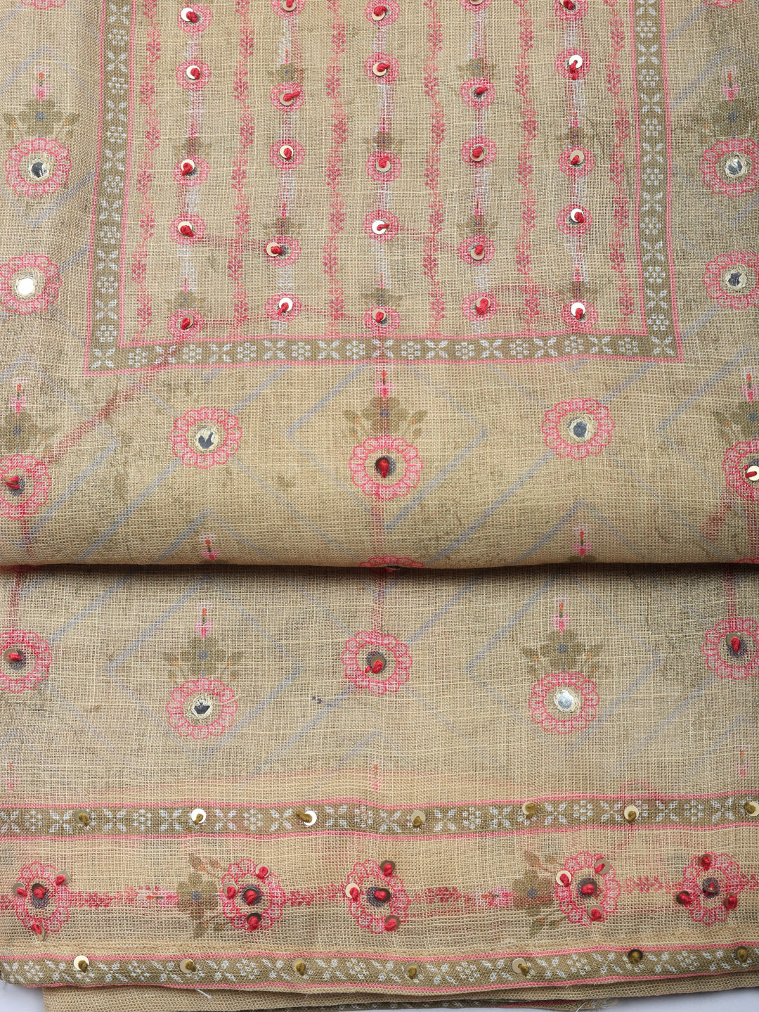 Embellished Tissue Unstitched Suit With Pant &amp; Dupatta