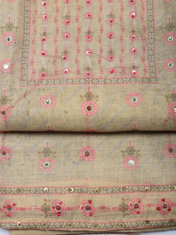 Embellished Tissue Unstitched Suit With Pant &amp; Dupatta