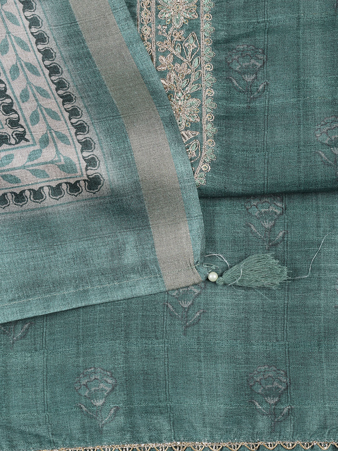 Printed Chanderi Unstitched Suit With Dupatta