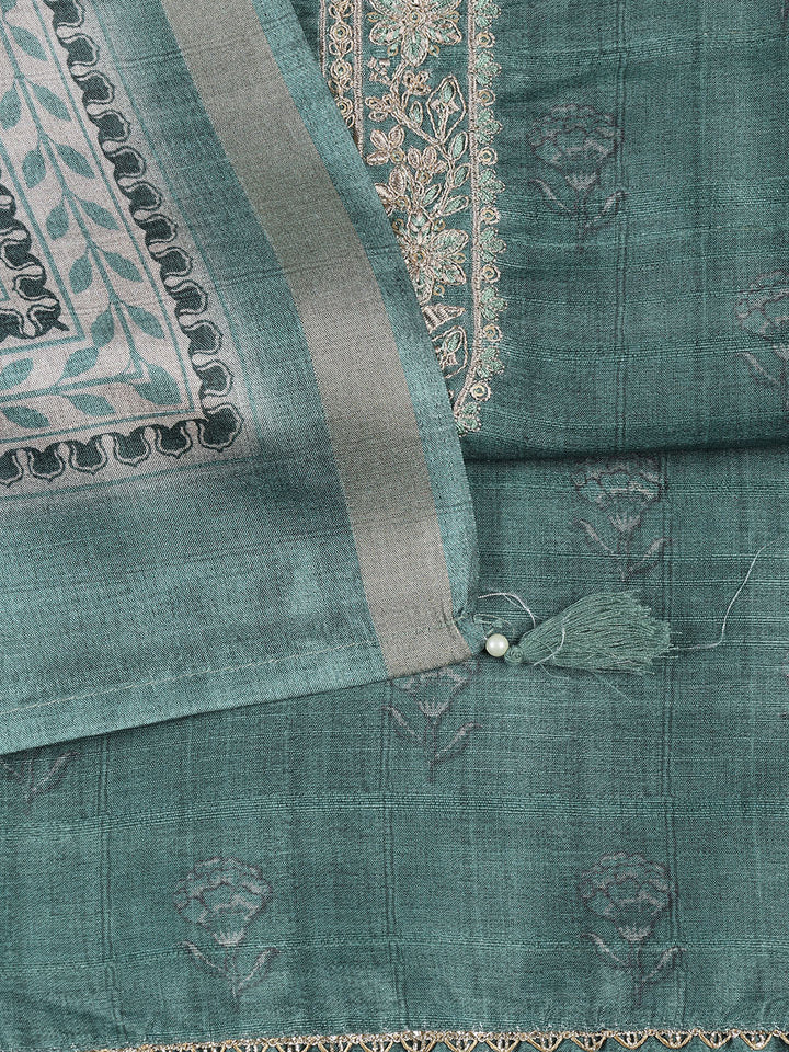 Printed Chanderi Unstitched Suit With Dupatta