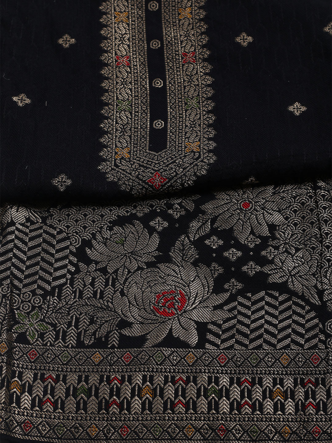 Pashmina Woven Design Unstitched Kurta With Pant &amp; Dupatta
